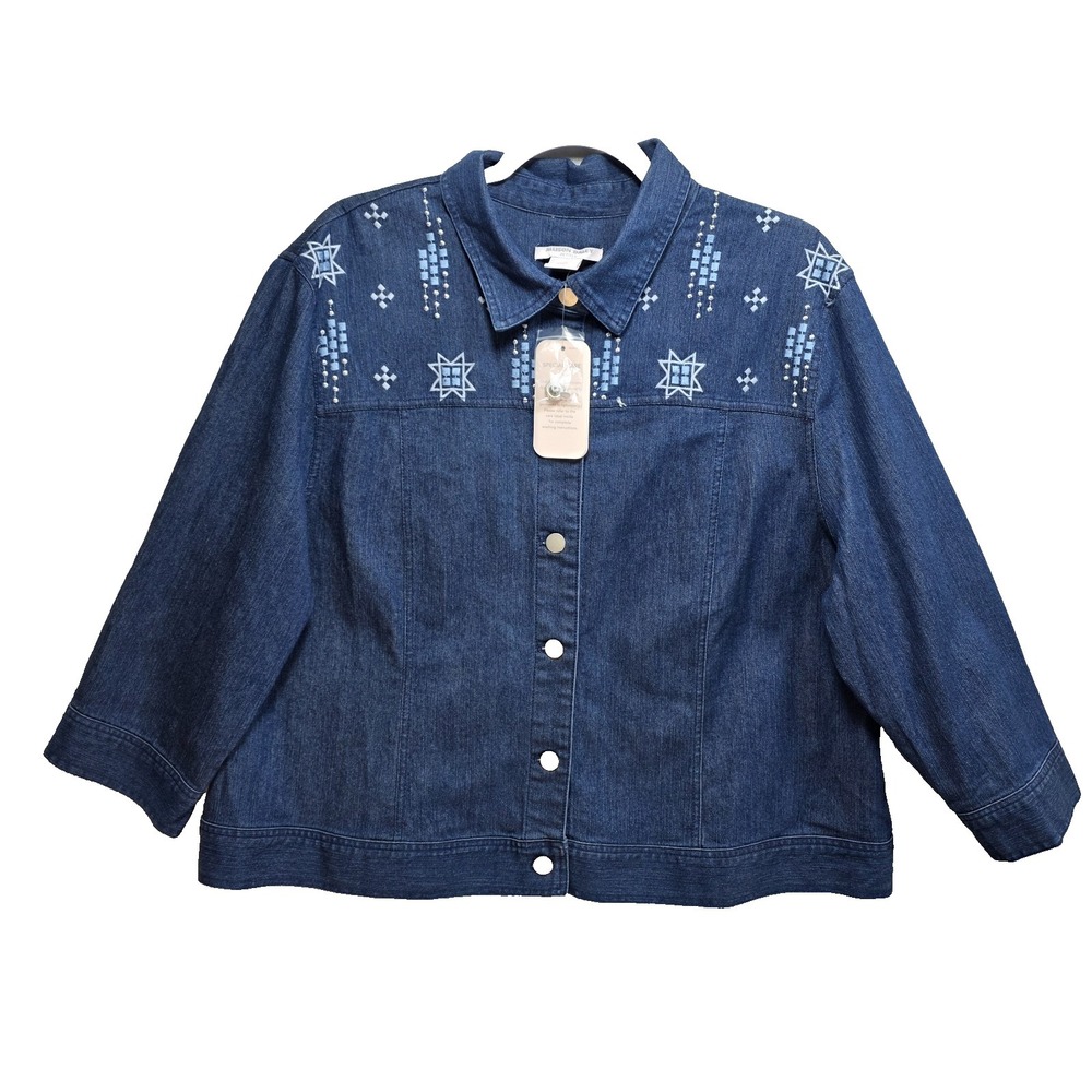 Allison Dailey Embroidered Denim Jacket Womens PXL Boho Western‎ Cottagecore New